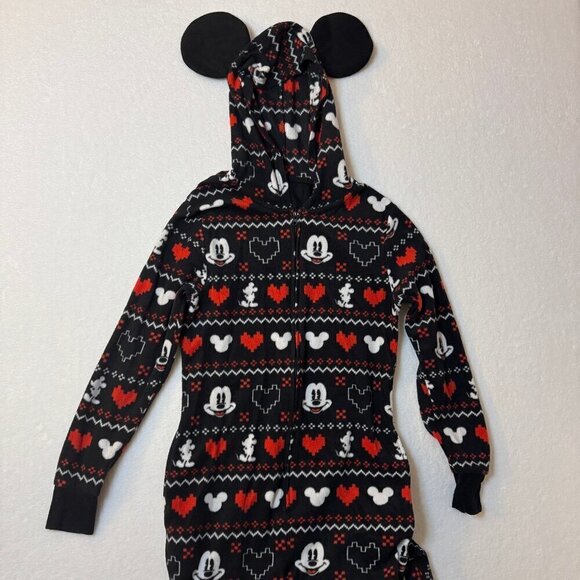 Disney Mickey Mouse Onesies Womans One Piece with Hoodie Hearts #1419 - Picture 2 of 7